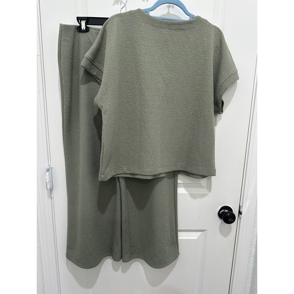 Joie Womens Sage Green Textured Knit Two Piece Top and Wide Leg Pants Set L